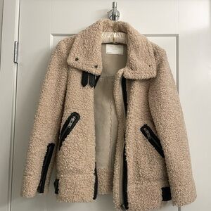 Zara cream teddy shearling coat with black accents Size S